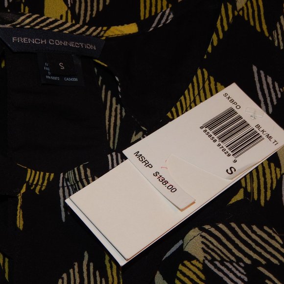 NWT $138 FRENCH CONNECTION Black Green Geo Print Sexy Dress XS 2 4 - Picture 5 of 5